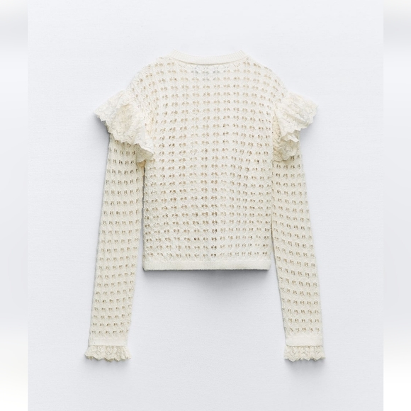BNWT! Zara ruffled pointelle knit cardigan - Picture 8 of 9